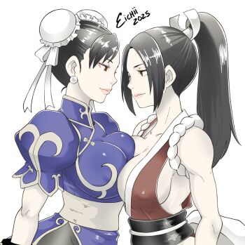 2girls breasts capcom chun-li fatal_fury large_breasts long_hair multiple_girls shiranui_mai street_fighter