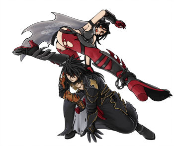 1boy 1girl animal_ears arm_behind_back armor armpits ass battle black_boots black_coat black_hair black_headband black_skirt boots breasts clawed_boots clawed_gauntlets coat crop_top facial_hair fake_animal_ears final_fantasy final_fantasy_vii final_fantasy_vii_ever_crisis furry gold_armor grey_cloak hair_between_eyes headband high_heel_boots high_heels large_breasts long_hair lunging microskirt official_alternate_costume open_mouth pantyhose red_eyes red_pantyhose revealing_clothes s_m_man sideboob skirt spiked_hair thighs tifa_lockhart tifa_lockhart_(armor_of_the_worthy) torn_clothes torn_pantyhose vincent_valentine vincent_valentine_(coat_of_the_worthy)