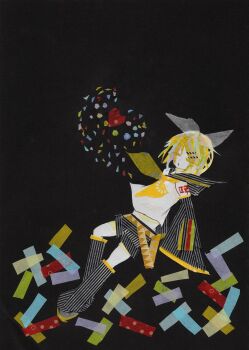 Rule 34 | absurdres, blonde hair, collage, closed eyes, heart, highres, kagamine rin, muu, traditional media, vocaloid