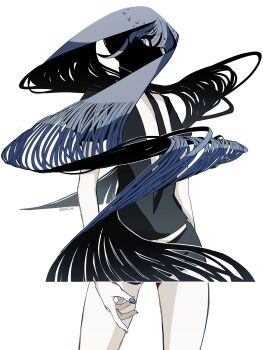 Rule 34 | 1other, androgynous, black necktie, blue hair, colored eyelashes, colored skin, commentary request, crystal hair, gem uniform (houseki no kuni), glowing, glowing hair, highres, houseki no kuni, lapis lazuli (gemstone), lapis lazuli (houseki no kuni), mt5 014, necktie, other focus, shards, short jumpsuit, white skin