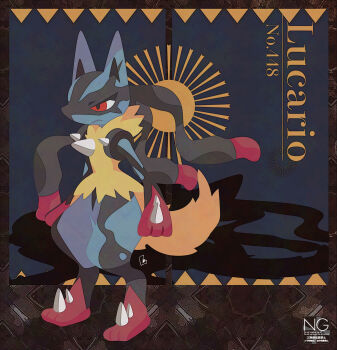 1other black_fur blue_fur body_fur furry gen_4_pokemon highres lucario mega_lucario mega_pokemon meme_(sleepsheep) multicolored_fur nintendo pokemon pokemon_(creature) pokemon_focus red_eyes red_fur snout solo spikes yellow_fur