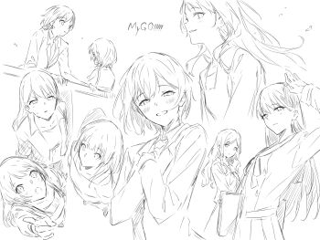 Rule 34 | 5girls, absurdres, bag, bang dream!, bang dream! it's mygo!!!!!, blush, chihaya anon, closed mouth, commentary request, dress, fang, greyscale, group name, hanasakigawa school uniform, haneoka school uniform, highres, jacket, kanade (kanade 3344), kaname raana, long hair, long sleeves, looking at viewer, mole, mole under eye, monochrome, multiple girls, mygo!!!!! (bang dream!), nagasaki soyo, necktie, open mouth, pleated dress, pointing, school bag, school uniform, shiina taki, short hair, shoulder bag, smile, sweatdrop, takamatsu tomori, tsukinomori school uniform