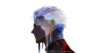 1boy archer_(fate) artist_name dark-skinned_male dark_skin emiya_alter fate/grand_order fate_(series) highres male_focus shiro_inuka signature simple_background solo spiked_hair upper_body watermark white_background white_hair