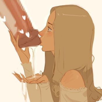 1boy 1girl aged_down animal_penis bestiality blonde_hair blue_eyes blush censored cum cum_on_body cum_on_hands cumdrip cupping_hand dress eowyn expressionless eyelashes fellatio from_side handjob hands_up hetero horse_penis kissing_penis koopidoopi loli long_hair long_sleeves looking_at_penis mosaic_censoring nose off-shoulder_dress off_shoulder oral penis portrait profile solo_focus tears the_lord_of_the_rings tolkien's_legendarium white_dress