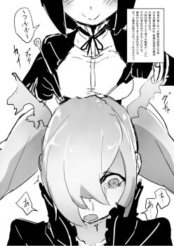 2girls abyssal_ship brain_injection drooling greyscale kantai_collection lobotomy long_hair mind_break mind_control monochrome multiple_girls open_mouth solopipb southern_ocean_oni tatsuta_(kancolle) tears translation_request