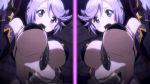 2girls animal animal_between_breasts animated between_breasts bikini bikini_warriors bouncing_breasts breasts eel from_below large_breasts mage_(bikini_warriors) multiple_girls split_screen swimsuit underboob video