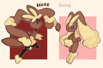 2girls angry animal_nose black_sclera blush bnuuy_(meme) brown_fur colored_sclera curvy doekis fluff gen_4_pokemon highres leer looking_at_viewer lopunny mega_lopunny mega_pokemon meme multiple_girls nintendo pink_eyes pokemon pokemon_(creature) rabbit_ears rabbit_tail simple_background stare_down two-tone_fur very_long_ears white_background yellow_fur