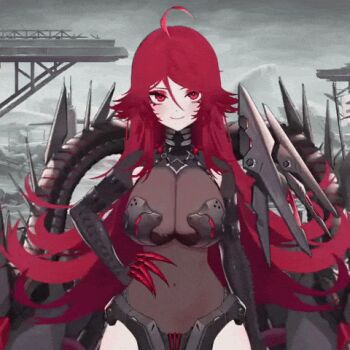 ahoge animated animated_gif claws cosplay demon_girl demon_tail goddess_of_victory:_nikke indie_virtual_youtuber long_hair nihilister_(nikke) red_eyes red_hair sinder_(vtuber) sinhilister tail very_long_hair virtual_youtuber