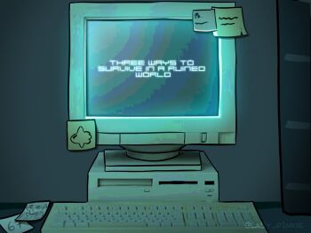 computer computer_keyboard dark english_text fish furrification furry glowing highres la5y_p1nkie monitor no_humans numbered ocean_sunfish omniscient_reader's_viewpoint picture_frame sticky_note still_life yoo_joonghyuk