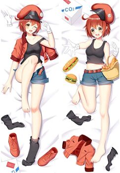 3803 ae-3803 cell cells_at_work dakimakura_(medium) embarrassed feet gloves hataraku_saibou red_blood_cell_(hataraku_saibou) red_hair red_hair　short_hair short_hair yellow_eyes