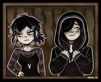 Rule 34 | aged down, angry, ashley graves, julia (the coffin of andy and leyley), leyley, lowres, non-web source, pink eyes, shy, the coffin of andy and leyley, yellow eyes