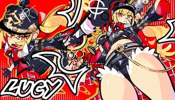 absurdres baseball_bat belt black_helmet blonde_hair boar bourbunbun brass_knuckles combat_helmet fur-trimmed_shorts fur_trim gloves half_gloves halftone helmet highres holding holding_baseball_bat luciana_de_montefio mask mask_around_neck metal_baseball_bat micro_shorts pickelhaube red_eyes respirator shorts side_ponytail spiked_jacket unworn_belt weapon zenless_zone_zero