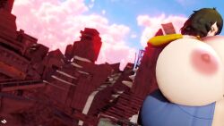 1girl 3d animated audible_speech barefoot bouncing_breasts breast_sucking breasts destruction english_audio female_focus full_body giant giantess gigantic_breasts height_growth kawakami_sadayo nail_polish nipples persona persona_5 prevence sucking_own_breasts short_hair sitting solo sound tagme thick_thighs thighs unski113d video