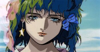 1980s_(style) 1girl android animated animated_gif earrings female_focus green_eyes green_hair jewelry lowres oldschool retro_artstyle ribbon robot robot_carnival solo umetsu_yasuomi