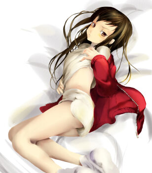 1boy bad_id bad_pixiv_id brown_eyes brown_hair coat flat_chest koga_norio koukyou long_hair lying male_focus narutaru on_side reference_work shota socks solo takakyo trap