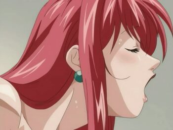 00s 1girl 2005 animated animated_gif bible_black bible_black_only blush bouncing_breasts breasts closed_eyes collarbone earrings implied_sex jewelry large_breasts lipstick long_hair makeup mature_female nipples red_hair sweat tagme takashiro_hiroko