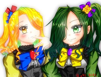 a01_0201 bad_id bad_pixiv_id blonde_hair closed_mouth dorothee_(grimms_notes) green_hair grimms_notes highres noemie_(grimms_notes) smile twitter_username upper_body