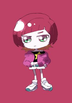 chibi digimon digimon_beatbreak green_eyes hrukkkkk jacket looking_at_viewer sakuya_reina short_hair smile star_(symbol)