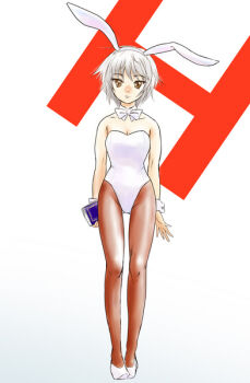 Rule 34 | 00s, 1girl, animal ears, bare shoulders, book, brown eyes, fake animal ears, image sample, magashira aki, nagato yuki, pantyhose, pixiv sample, playboy bunny, rabbit ears, resized, short hair, suzumiya haruhi no yuuutsu, thigh gap, thighs, white hair