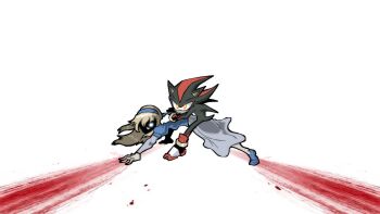 1boy 1girl akira_slide black_fur blank_eyes blonde_hair blood blood_on_ground blue_dress blue_footwear blue_hairband ceddrawsnear dress glowing glowing_eyes hairband highres hunched_over inhibitor_rings jewelry long_sleeves maria_robotnik on_person parody puffy_short_sleeves puffy_sleeves red_streaks ring shaded_face shadow_the_hedgehog shoes short_sleeves sitting sitting_on_person sneakers sonic_(series) striped_fur what yellow_eyes