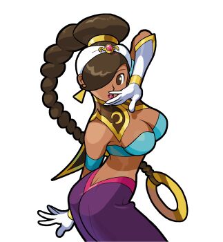 braid butt_crack capcom dark-skinned_female dark_skin earrings gloves gypsy hair_over_one_eye hair_rings jewelry power_stone rouge_(power_stone) single_braid single_hair_ring solo