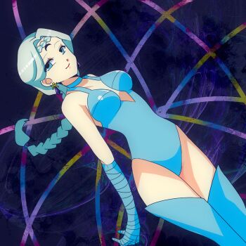 Rule 34 | 1990s (style), 1girl, beruche (sailor moon), bishoujo senshi sailor moon, bishoujo senshi sailor moon r, black moon clan, blue eyes, blue hair, blue thighhighs, braid, choker, crescent, crescent facial mark, dutch angle, earrings, facial mark, female focus, forehead mark, gloves, jewelry, leotard, long hair, matching hair/eyes, moon, retro artstyle, smile, solo, swimsuit, thighhighs, whiterobin
