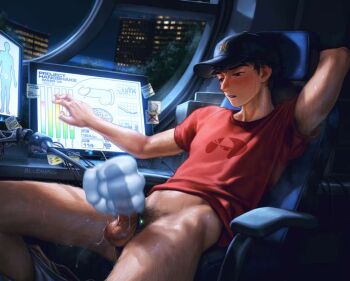 big_hero_6 bludwing cum erection leg_hair male_focus male_masturbation male_pubic_hair masturbation non-web_source partially_undressed pubic_hair tadashi_hamada testicles