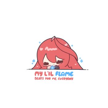1girl absurdres ahoge blush chibi chibi_only closed_eyes closed_mouth commentary decrilus double-parted_bangs elizabeth_rose_bloodflame english_commentary english_text hair_between_eyes highres hololive hololive_english long_hair red_hair simple_background smile solo virtual_youtuber white_background