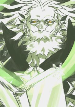 1boy beard book commentary_request expressionless facial_hair fate/grand_order fate_(series) full_beard long_hair looking_at_viewer male_focus monochrome mustache old old_man open_book orange_eyes ptolemy_(fate) ryuuki_garyuu solo upper_body