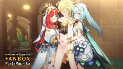 1boy 2girls 3d accessories aether_(genshin_impact) animated blender_(medium) blonde_hair blue_hair blush breasts breasts_out breath censored closed_eyes clothed_female_nude_male cooperative_handjob faruzan_(genshin_impact) femdom genshin_impact green_hair group_sex handjob headdress highres indoors looking_at_another looking_at_penis mihoyo mosaic_censoring multiple_girls nilou_(genshin_impact) nude pale_skin pastapaprika penis penis_grab public_indecency public_nudity red_hair self-upload smile sound teamwork_(sexual) teasing testicles threesome topless_female twintails video video_game zenra