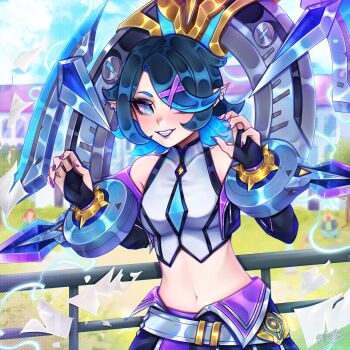 1girl battle_academia_(league_of_legends) battle_academia_briar blood_golem briar_(league_of_legends) dyamondarts hair_over_one_eye league_of_legends sharp_teeth teeth