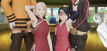 3d absurdres armpit_sex armpits arms_behind_head arms_up bandages black_eyes black_hair black_jacket black_pants blender_(medium) blonde_hair boruto:_naruto_next_generations clothed_female_nude_male clothes_pull cockpit detached_sleeves father_and_son gem_(symbol) glasses green_eyes group_sex hand_on_another&#039;s_head hand_on_another&#039;s_shoulder haruno_sakura head_pat headband headpat highres jacket jewelry konohagakure_symbol large_penis loli mature_female mother_and_daughter naruto_(classic) naruto_(series) necklace netorare nude orange_shirt pants pants_pull penis penis_rubbing_armpit petite pink_hair presenting_armpit prosthesis red_headband red_headwear shirt short_hair sleeveless sleeveless_jacket sleeveless_shirt smile theblendertaper uchiha_sarada uchiha_sasuke uncensored uzumaki_boruto uzumaki_naruto white_shirt