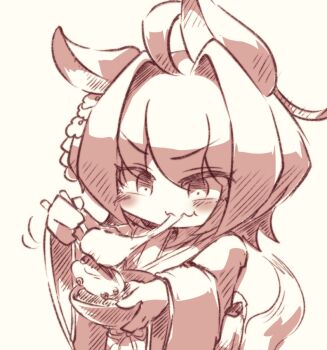 1girl agnes_tachyon_(umamusume) alternate_costume animal_ears blush chibi chibi_only closed_mouth eating esukevi fog food hair_between_eyes holding holding_food horse_ears horse_girl horse_tail japanese_clothes kimono simple_background standing tail umamusume v-shaped_eyebrows