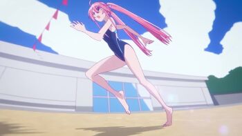 1girl absurdres animated blue_eyes competition_swimsuit hair_ornament highres one-piece_swimsuit pink_hair pool poolside shiunji-ke_no_kodomotachi shiunji_ouka swimming swimsuit tagme twintails underwater video