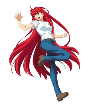 Rule 34 | 1girl, ahoge, anime coloring, aozaki aoko, belt, belt buckle, black belt, blue eyes, blue pants, breasts, brown footwear, buckle, casual, denim, fortune kazama's voice, game cg, gradient pants, hair between eyes, hair intakes, highres, jeans, large breasts, leg up, long hair, looking to the side, melty blood, melty blood: type lumina, mizuumi (site), narrow waist, non-web source, official art, open mouth, pants, petticoat, red hair, shirt, short sleeves, simple background, skinny, slip showing, solo, straight hair, t-shirt, tachi-e, takeuchi takashi, teeth, tomatsu haruka, tongue, transparent background, tsukihime, tsukihime (remake), type-moon, upper teeth only, very long hair, voice actor connection, white shirt, white sleeves