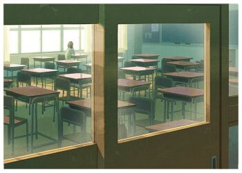 1other ambiguous_gender chair classroom commentary_request desk indoors morning original scenery school_chair school_desk sitting wide_shot window yuta_(kgpmdn268)