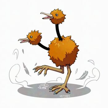 beak brown_fur doduo gen_1_pokemon mistray-art multiple_heads nintendo no_humans numbered pokemon pokemon_(creature) signature simple_background solo white_background