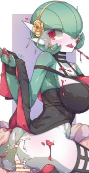 1boy 1girl absurdres alternate_costume anus artist_name ass bar_censor bare_shoulders black_dress black_thighhighs blood blood_on_breasts blood_on_clothes blood_on_face blood_on_hands bob_cut border breasts censored clothes_lift clothing_cutout colored_skin cosplay cum cum_in_ass cum_in_pussy cum_on_ass cum_on_body dated dress dress_lift earrings eko._(yzcheneko) erection flower from_behind gardevoir gen_3_pokemon girl_on_top grabbing_another&#039;s_ass green_hair green_skin groping hair_flower hair_ornament hair_over_one_eye hairband half-closed_eyes hand_up happy heart highres jewelry large_breasts licking_blood lifting_own_clothes looking_back multicolored_skin nintendo no_panties one_eye_covered open_mouth outline outside_border penis pokemon pokemon_(creature) purple_background purple_outline red_eyes short_hair signature simple_background skindentation smile solo_focus spy_x_family sweat sweatband thighhighs tongue tongue_out transparent_censoring two-tone_skin white_border white_skin yellow_flower yellow_hairband yor_briar yor_briar_(cosplay)