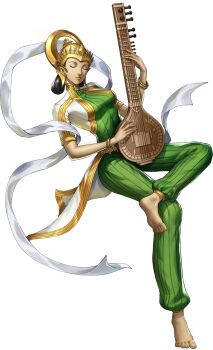 1girl artist_request barefoot black_hair bracelet closed_eyes highres indian_clothes instrument jewelry music official_art persona persona_5 persona_5:_the_phantom_x playing_instrument sarasvati_(megami_tensei) shin_megami_tensei sitar solo third-party_source