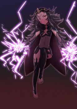 1girl black_bridal_gauntlets bodystocking bridal_gauntlets circlet cryopon electricity facial_mark fire_emblem fire_emblem_fates forehead_mark highres messy_hair mouth_veil nintendo nyx_(fire_emblem) tiara veil