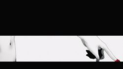 1girl 2010s 2015 animated anime_screenshot blood breasts censored censored_nipples cleavage collarbone female_focus grabbing_own_breast highres large_breasts lipstick long_hair makeup monochrome navel nose nude rakudai_kishi_no_cavalry sideboob solo solo_focus stella_vermillion tagme twintails video