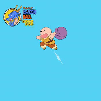 1boy bald bald_male black_eyes blue_background chibi dragon_ball jumping kuririn solo