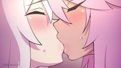 2girls animated bebatch blush chloe_von_einzbern closed_eyes dark-skinned_female dark_skin eye_contact fate/kaleid_liner_prisma_illya fate_(series) french_kiss hair_between_eyes illyasviel_von_einzbern kiss kiss_focus lips loli long_hair looking_at_another multiple_girls open_mouth pink_hair red_eyes saliva saliva_trail tagme tongue tongue_out video white_hair yuri