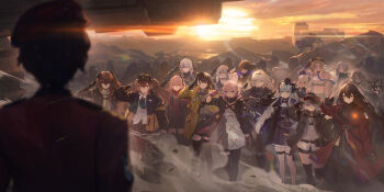 404_(girls&#039;_frontline) absurdres an-94_(girls&#039;_frontline) bad_link black_dress black_socks brown_eyes character_request coat commander_(girls&#039;_frontline) dress girls&#039;_frontline grey_hair highres hk416_(girls&#039;_frontline) long_hair m4a1_(girls&#039;_frontline) multiple_girls necktie official_art red_coat red_eyes ro635_(girls&#039;_frontline) sig_cross_(girls&#039;_frontline) sky socks st_ar-15_(girls&#039;_frontline) st_ar-15_(mod3)_(girls&#039;_frontline) ump45_(girls&#039;_frontline)