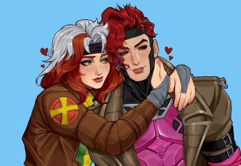 1girl absurdres animification bodysuit brown_hair coat colored_bangs gambit green_bodysuit highres leather marvel marvel_rivals mikeybo_bikey multicolored_bodysuit multicolored_hair rogue_(x-men) smile superhero_costume trench_coat two-tone_bodysuit two-tone_hair x-men yellow_bodysuit