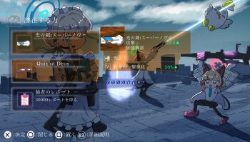 animal_ear_headphones animal_ears beretta_1301 blonde_hair blue_archive blue_halo fake_animal_ears gun halo headphones highres holding holding_gun holding_weapon lanchester_smg machine_gun maid mg42 miaki_(mi_autumn39) midori_(blue_archive) momoi_(blue_archive) parody peroro_(blue_archive) shotgun submachine_gun toki_(blue_archive) translation_request user_interface weapon