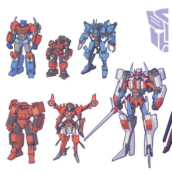1girl 5boys autobot blue_eyes claws clenched_hand cliffjumper commentary english_commentary holding holding_sword holding_weapon horns insignia kamitoge_supino mecha multiple_boys one-eyed optimus_prime redesign robot standing star_saber_(transformers) sword transformers transformers_victory warpath_(transformers) weapon whirl_(transformers) windblade yellow_eyes