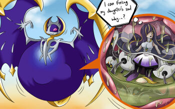 1girl acid bad_end bad_english bone bulge cross-section defeat digesting_girl digestion gen_7_pokemon imminent_death krlitosss legendary_pokemon lunala lusamine_(pokemon) lusamine_fused_(pokemon) mother_and_daughter nintendo pokemon pokemon_(creature) pokemon_sm skull snuff speech_bubble stomach stomach_bulge vore