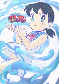 1girl black_hair blush car child doraemon doraemon:_nobita_no_kaitei_kiganjou dress legs minamoto_shizuka motor_vehicle sailor_dress shin-ei_animation smile summer_0712 twintails underwater_buggy water