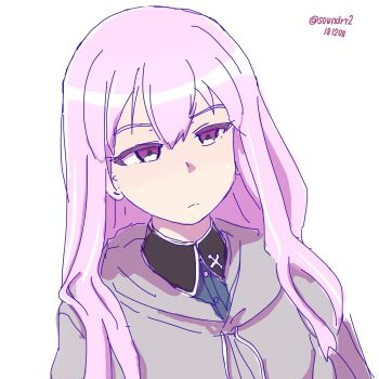 Rule 34 | 1girl, artist request, frown, girls und panzer, girls und panzer little army, grey hoodie, highres, hood, hoodie, kuromorimine school uniform, long hair, non-web source, pink eyes, pink hair, school uniform, sheska (girls und panzer), source request